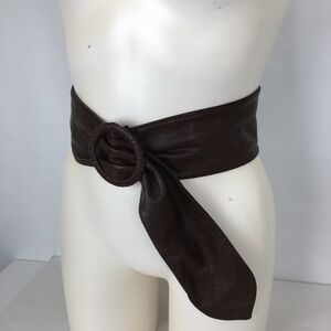 Vintage 80s Wide Soft Leather Corset Statement Belt Brown Retro Lightweight